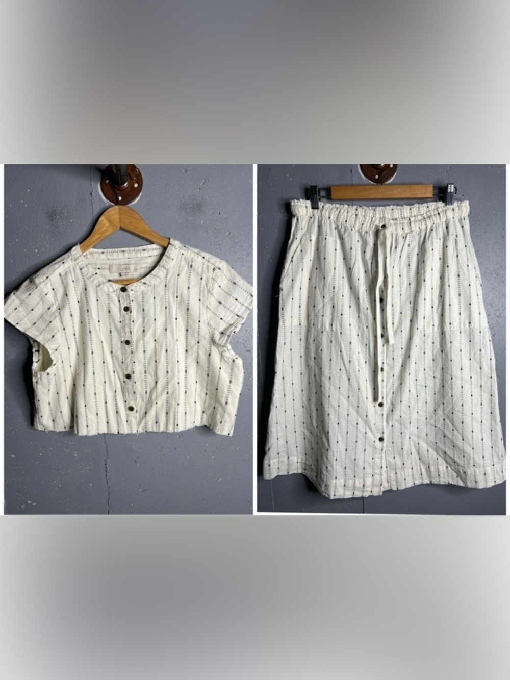 Loft NWT 2 piece set top and skirt, 100% cotton.  Size 10 petite.